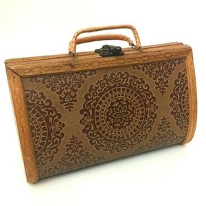 Vintage Wooden Purse Bamboo Handles Brass Latch